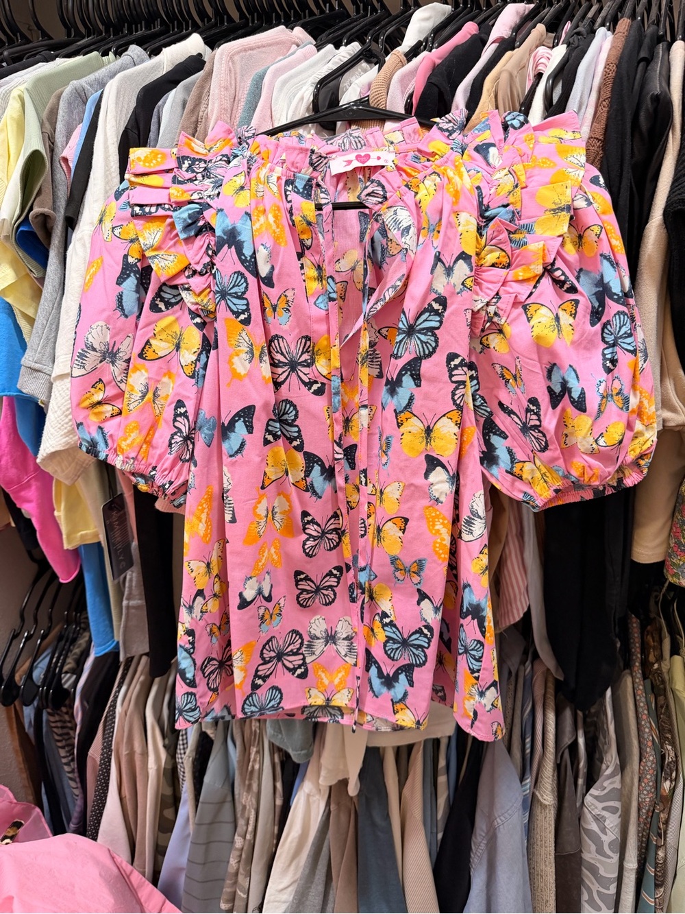 BUDDY LOVE Butterfly Print Puff-Sleeve Top - Pink